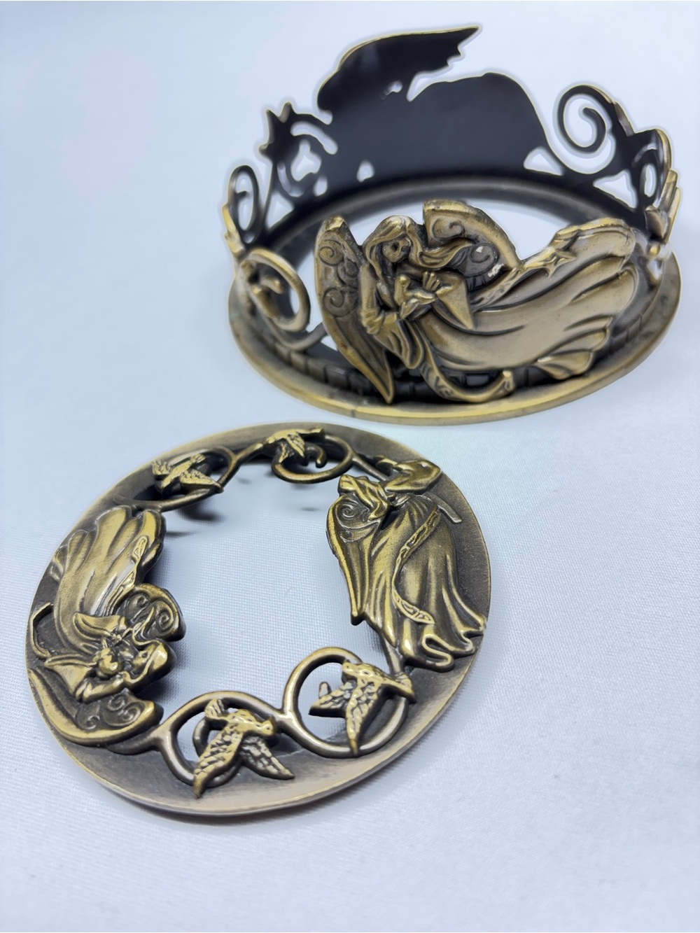 Yankee Candle Angels Doves Illuma Lid Jar Holder Set Discontinued Brass